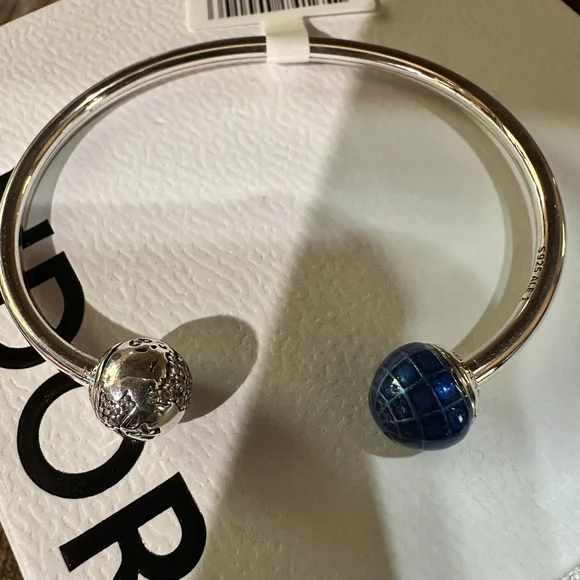 Authentic Pandora Silver Classic "You Mean The World To Me"Open Bangle, SZ17.5CM - Picture 7 of 9